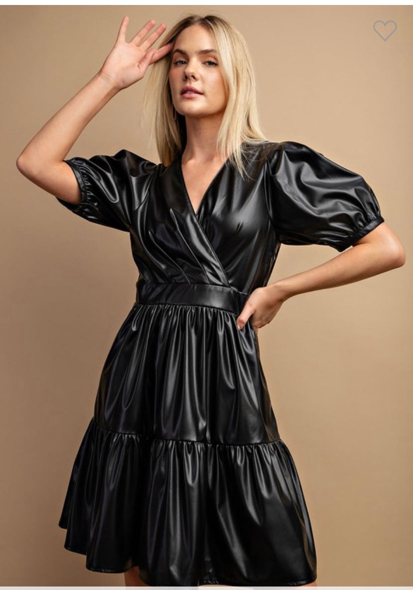 Faux Leather Tiered Dress
