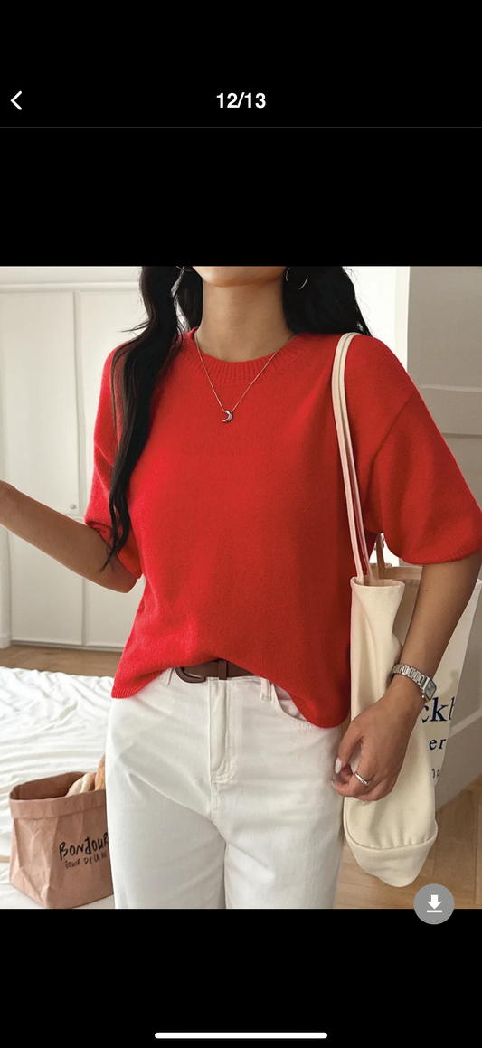 Ribbed Hem Round Neck Sweater