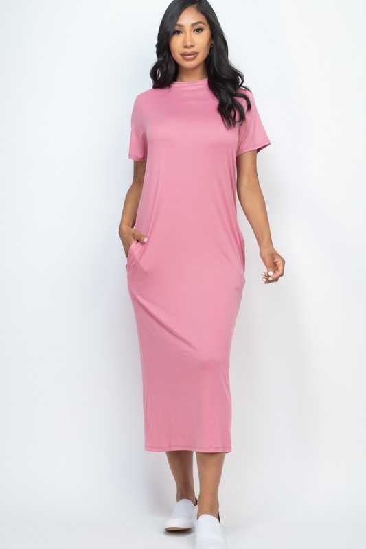 Solid Side Pocket Tee Shirt Dress