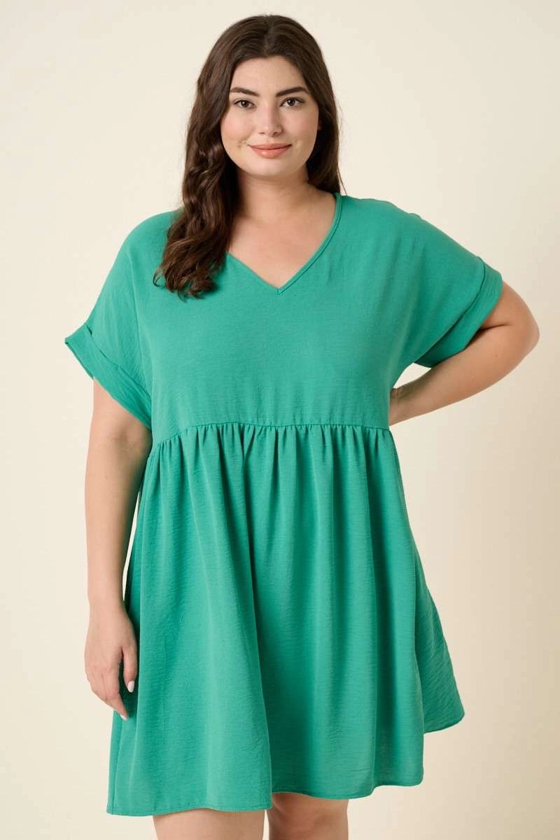 Plus V-Neck Short Sleeve Shift Dress