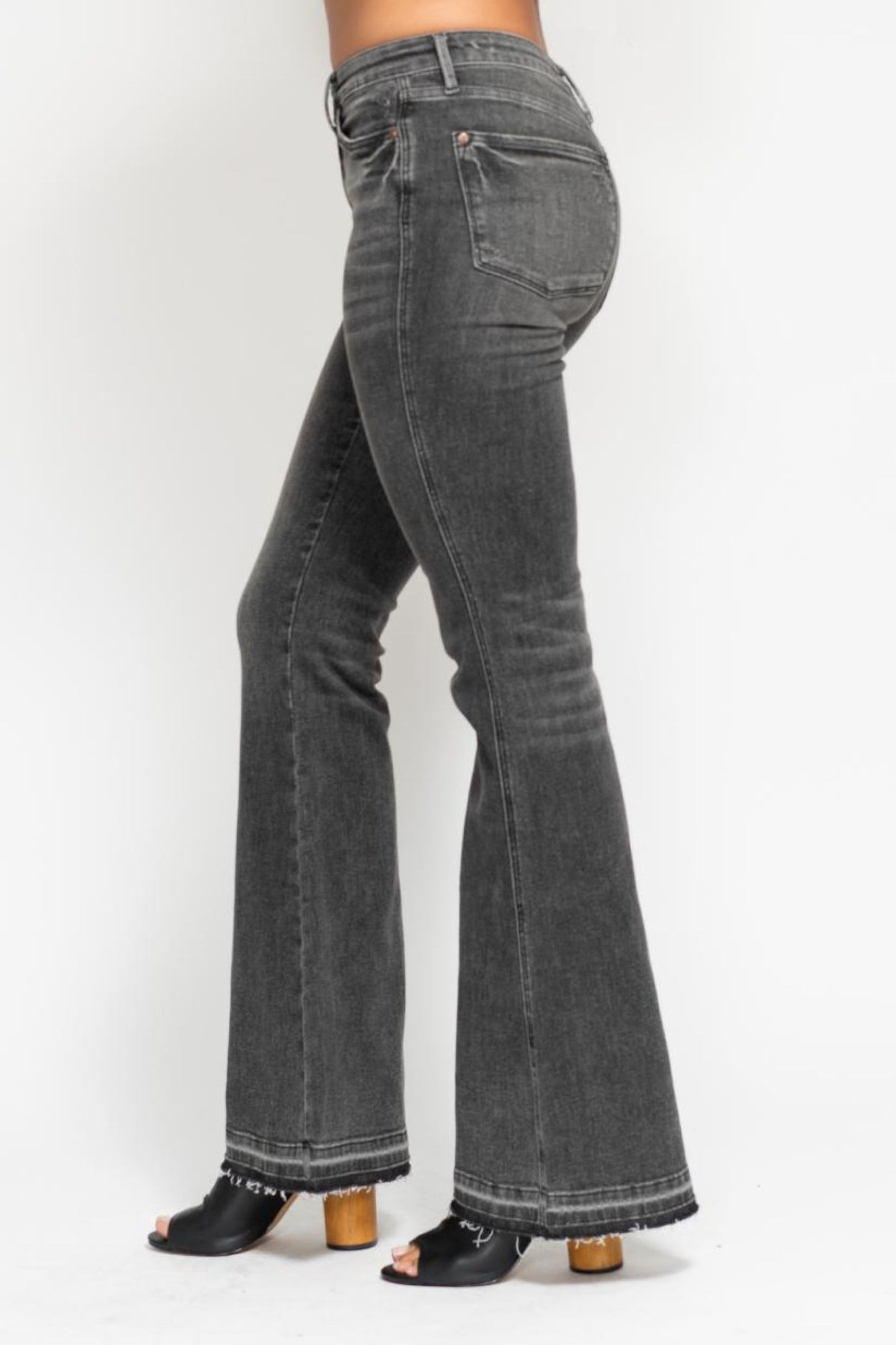 MR Tummy Control Washed Gray Release Hem Flare