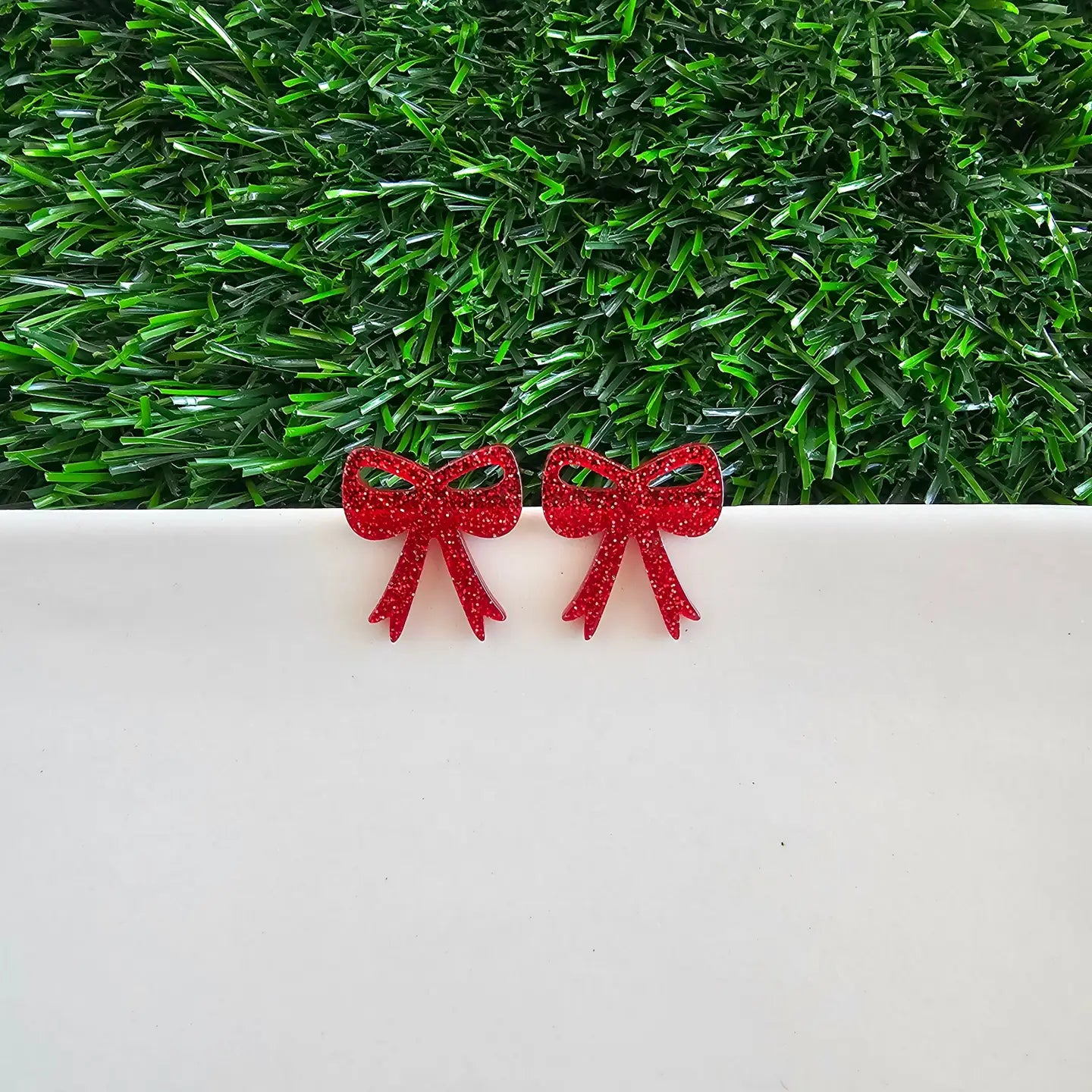Bow Studs - Red Glitter // Game Day