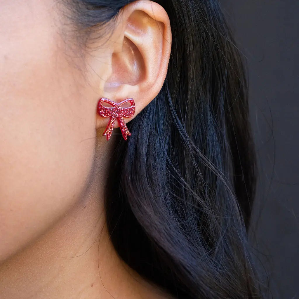 Bow Studs - Red Glitter // Game Day