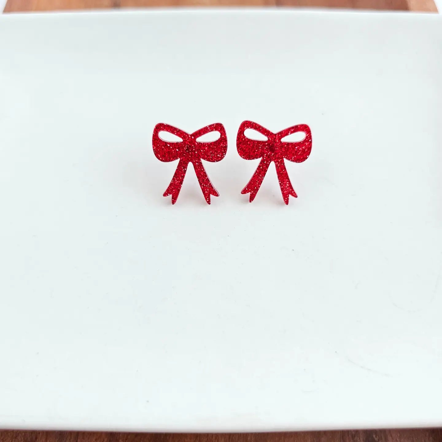 Bow Studs - Red Glitter // Game Day