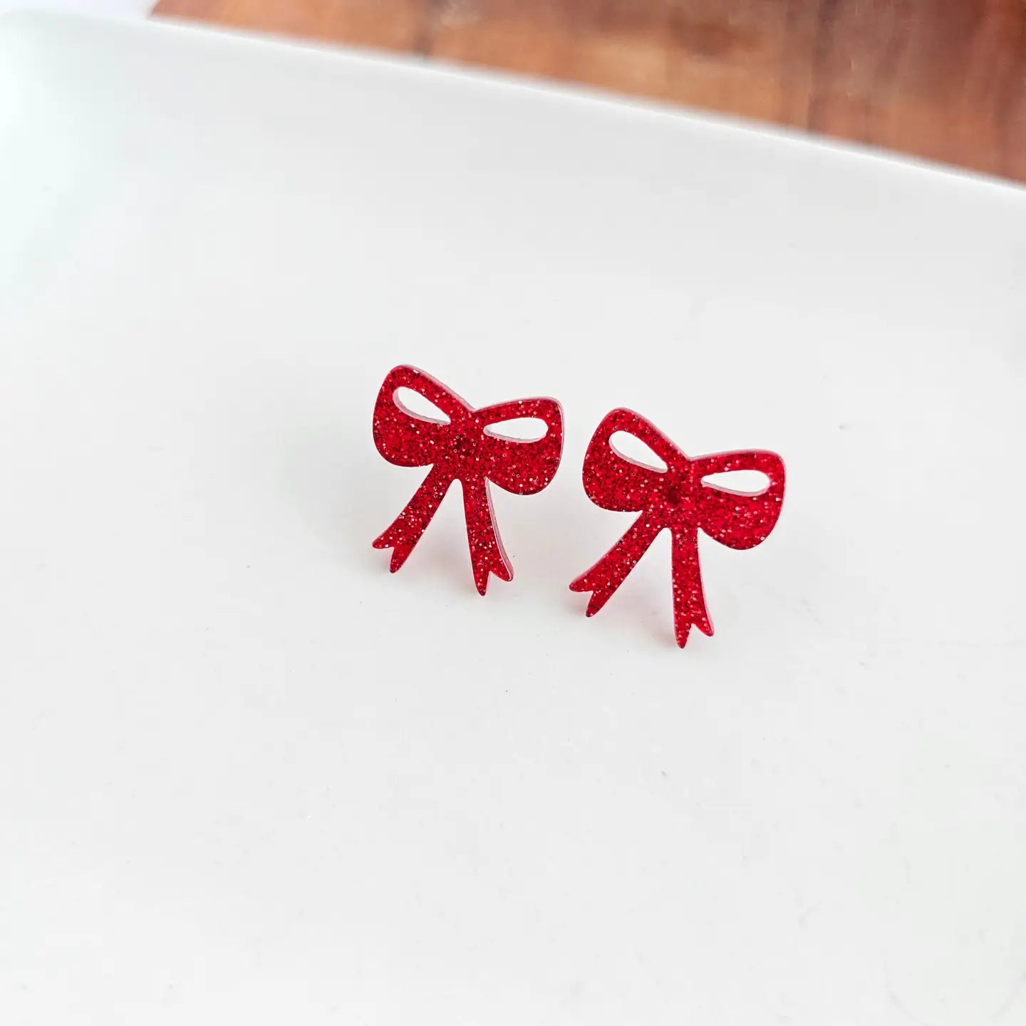 Bow Studs - Red Glitter // Game Day