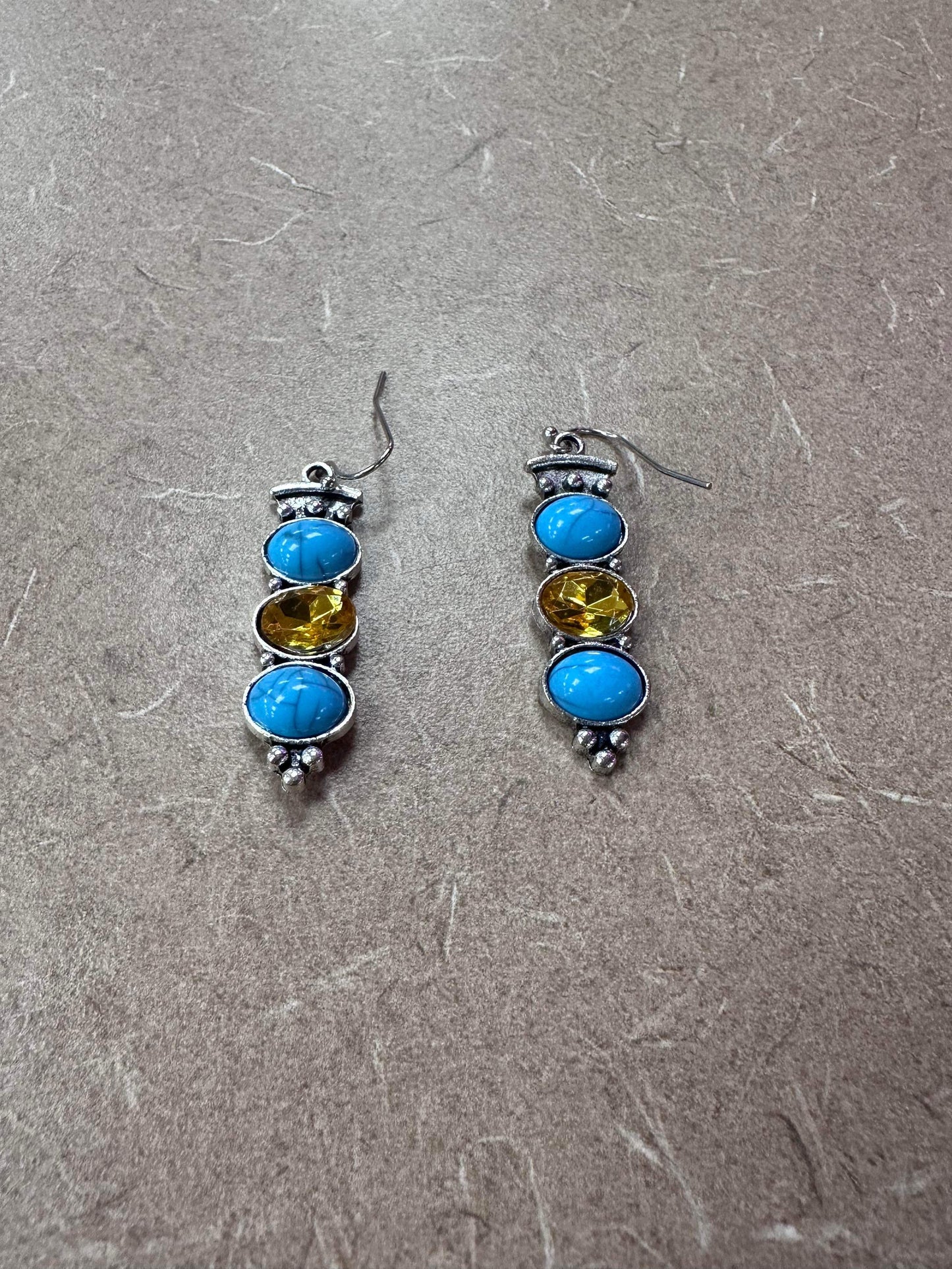 Silver Amber and Turquoise Dangle