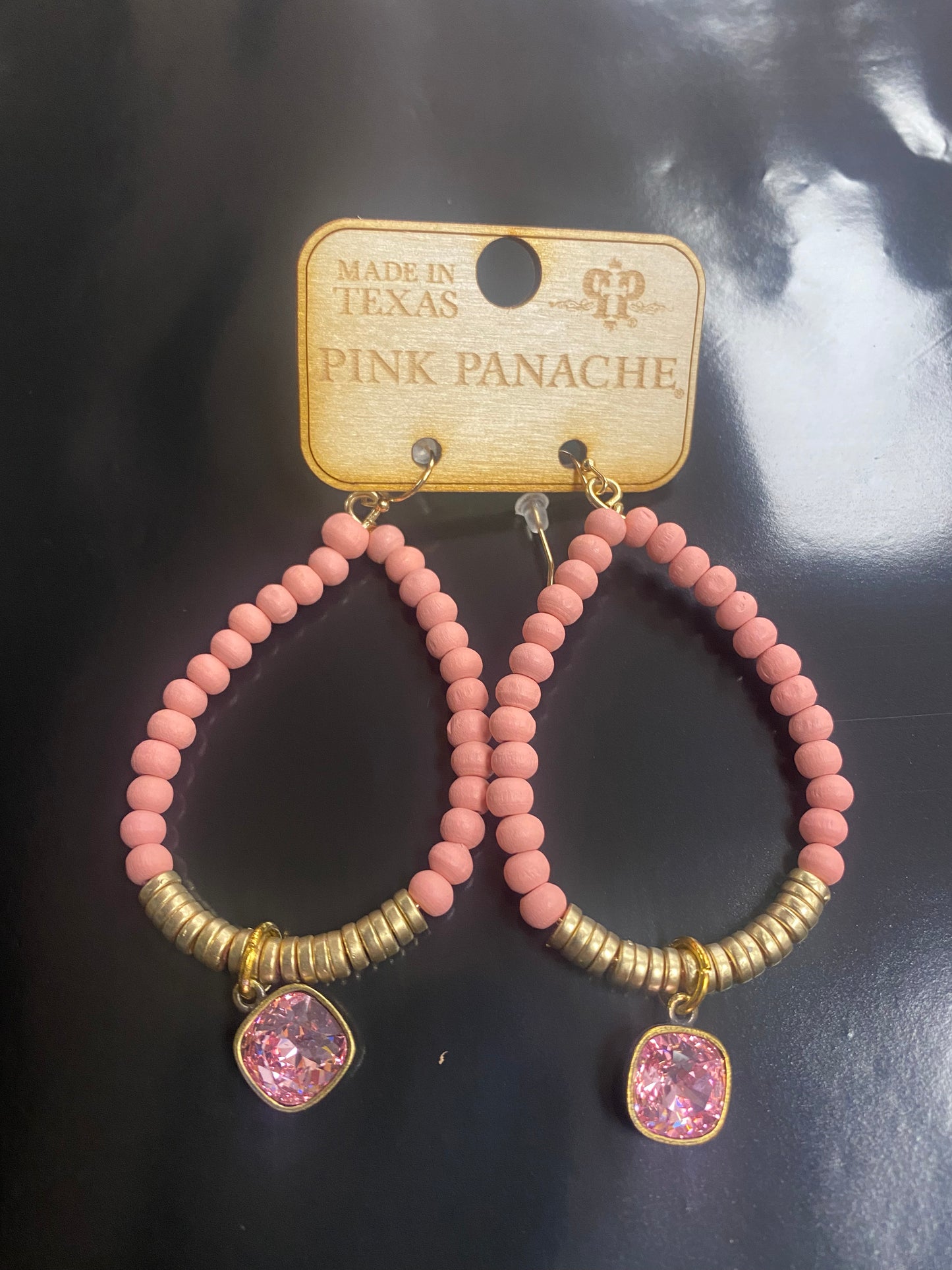 Pink Panache Pink and Gold Beaded Teardrop Hoops