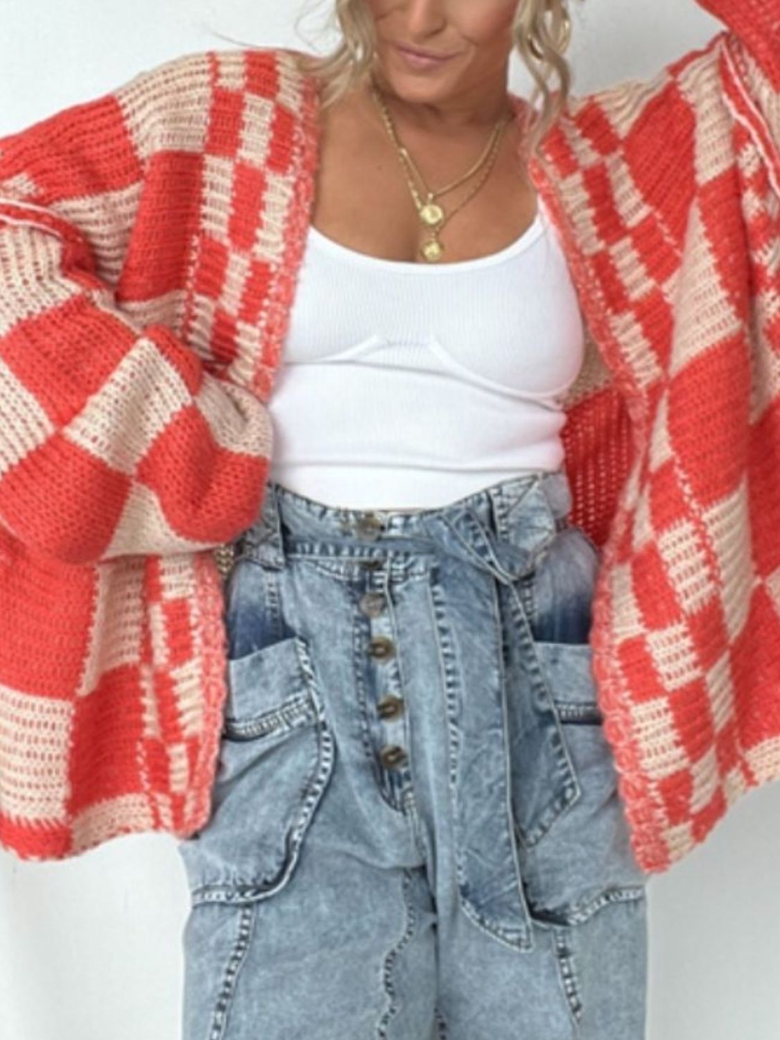 Plaid Open Front Long Sleeve Cardigan