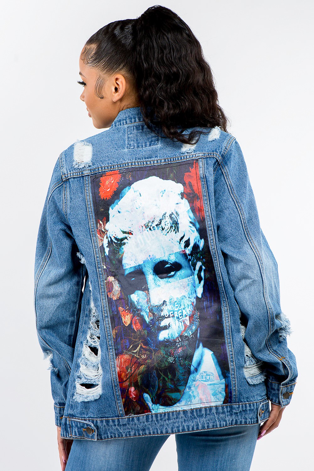 American Bazi Full Size Button Up Distressed Denim Jacket