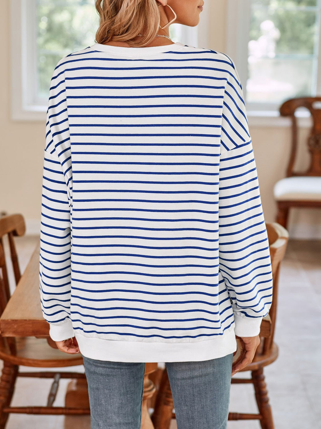 Striped Round Neck Long Sleeve Sweatshirt