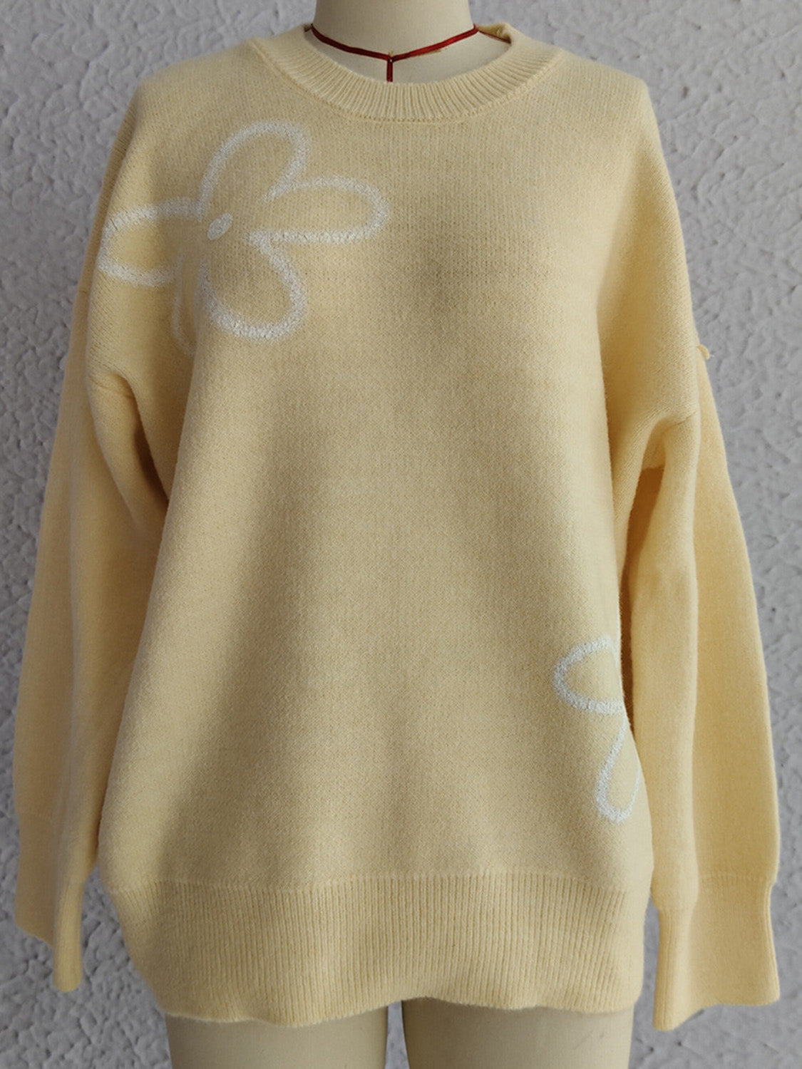 Flower Round Neck Long Sleeve Sweater