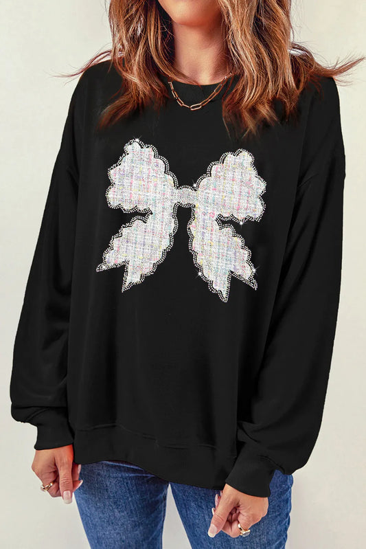 Contrast Bow Round Neck Long Sleeve Sweatshirt