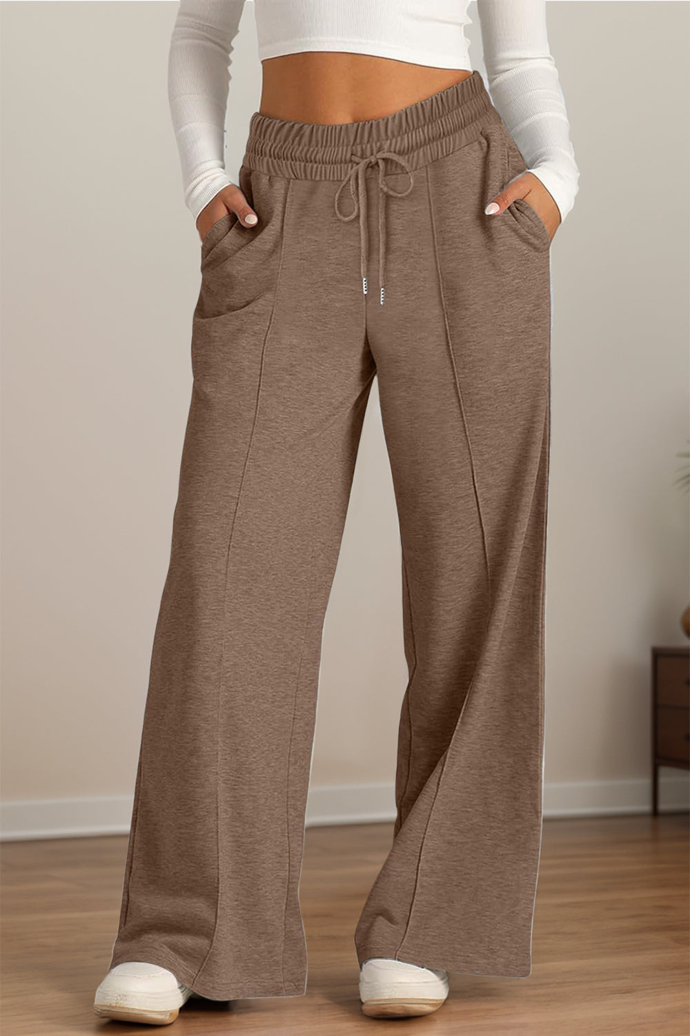 Drawstring Elastic Waist Wide Leg Pants