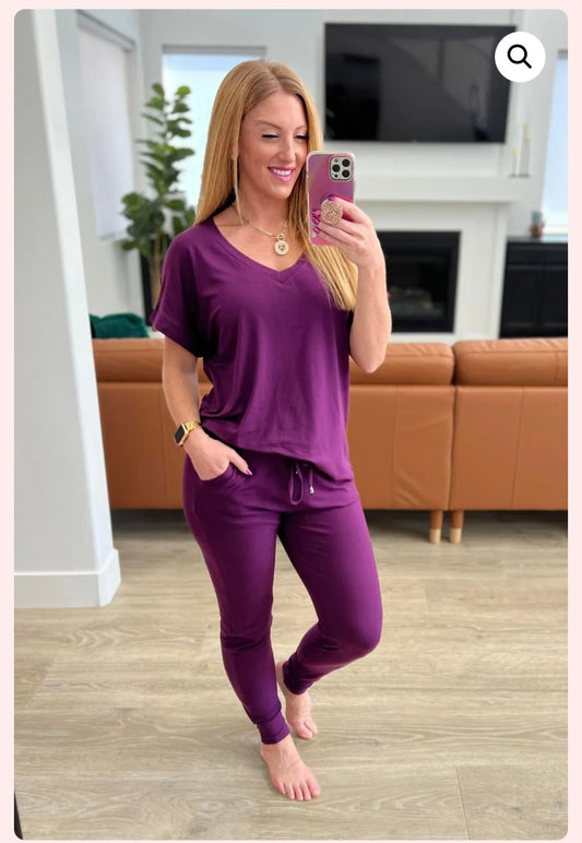 V-Neck Lounge Set-#4-Plum