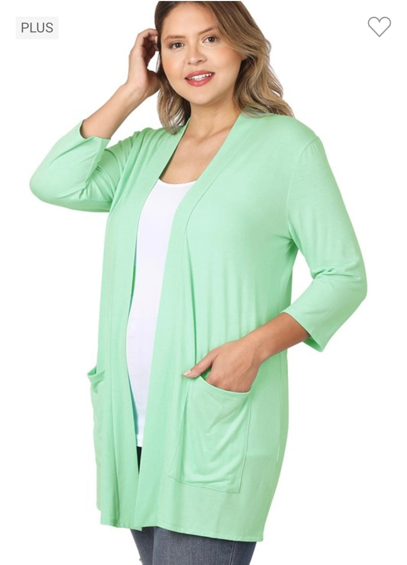 Plus Slouchy pocket Cardigan in Green mint