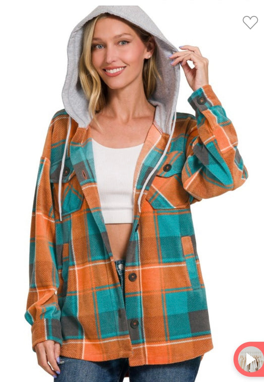 Zenana Plaid Shacket with Hood