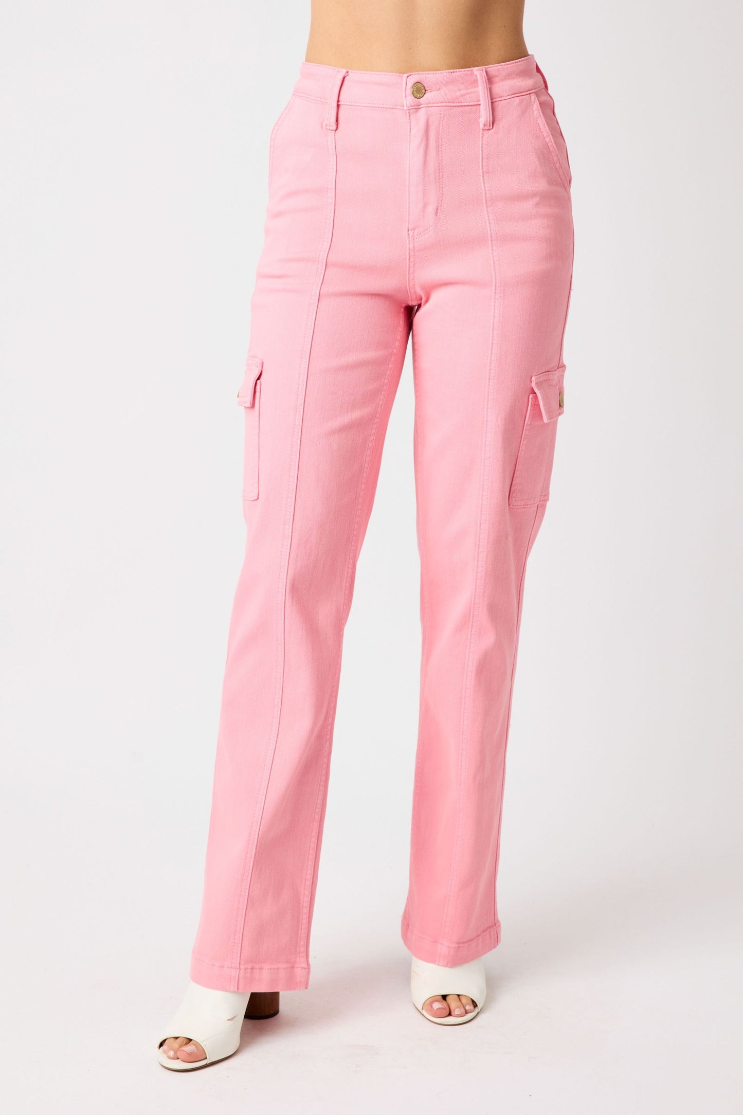 High Waist Garment Dyed Cargo Straight Pink