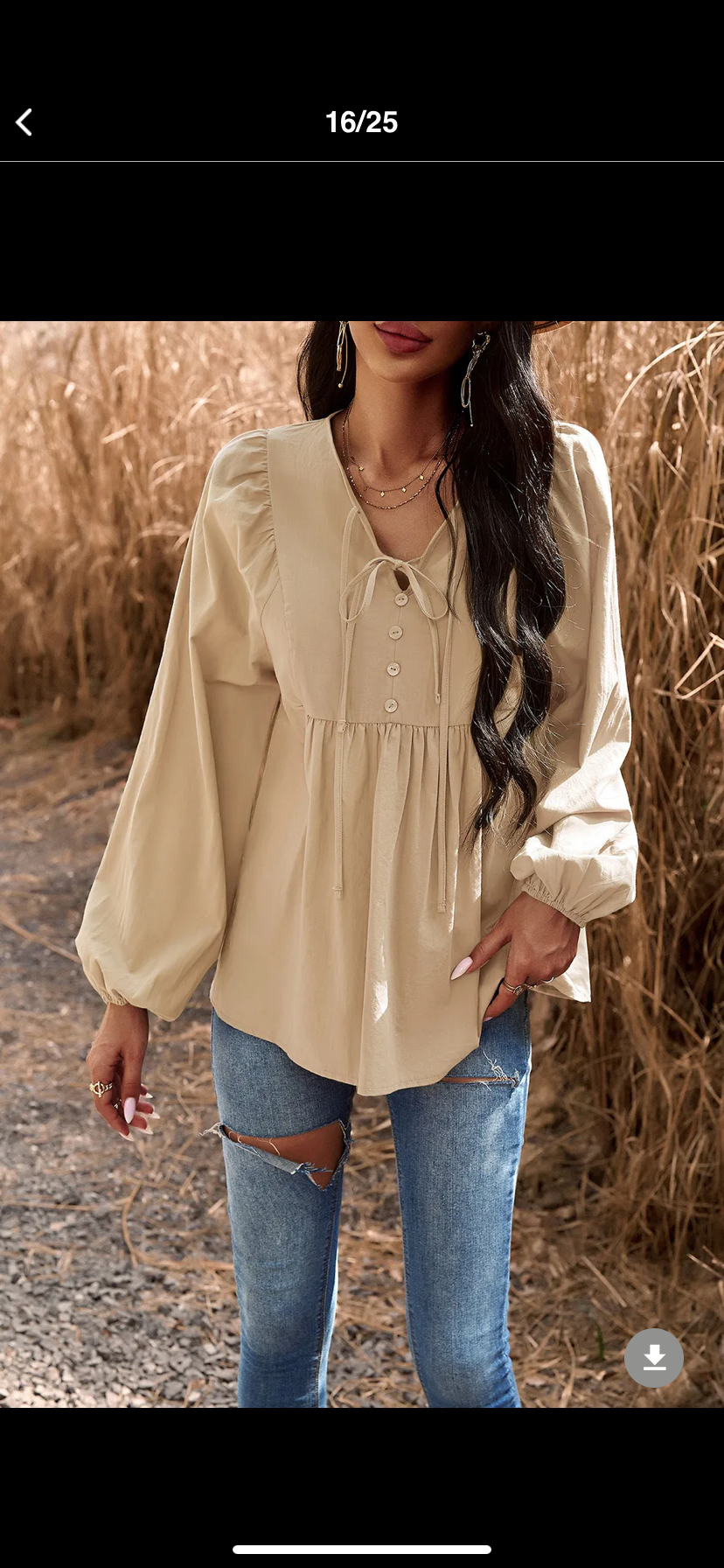 Tied Decorative Button Balloon Sleeve Blouse