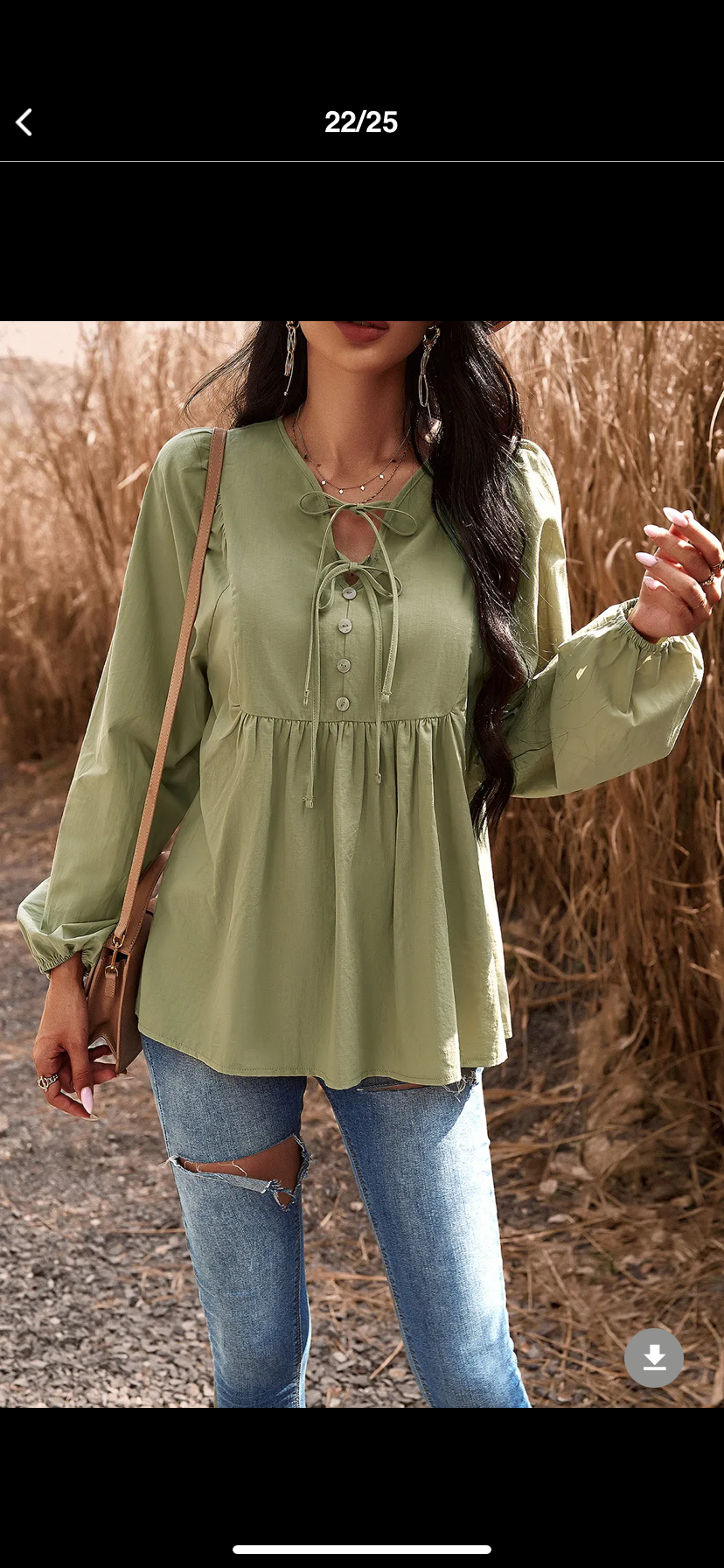 Tied Decorative Button Balloon Sleeve Blouse