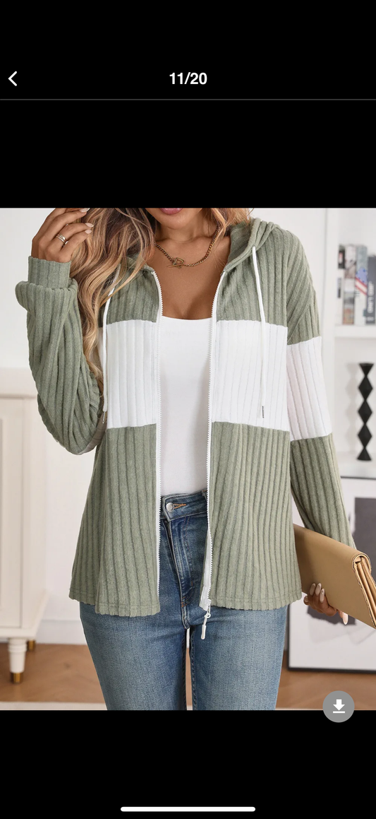 Drawstring Color Block Zip Up Outerwear