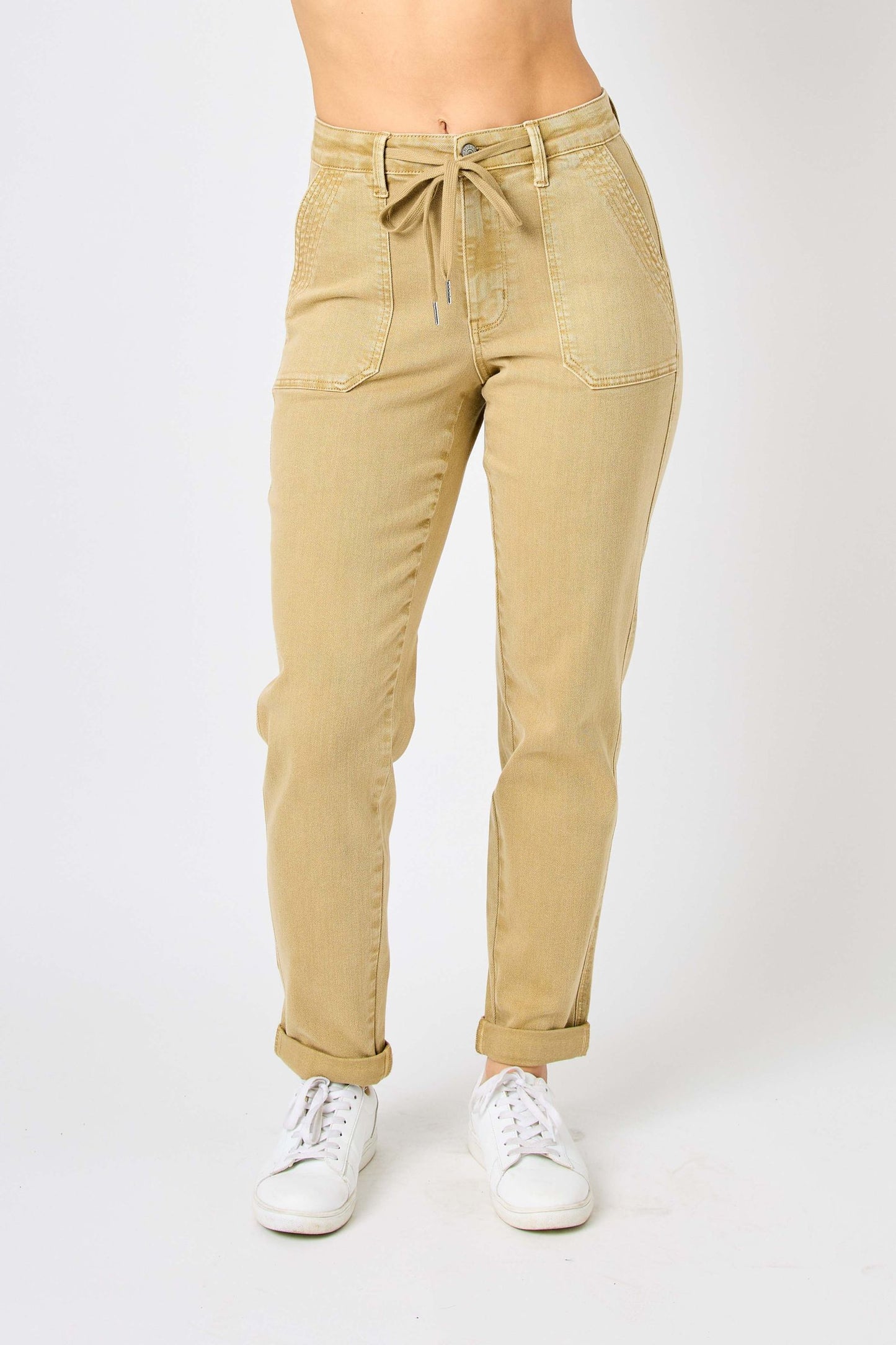 HIGH WAIST KHAKI GARMENT DYED CUFFED JOGGER