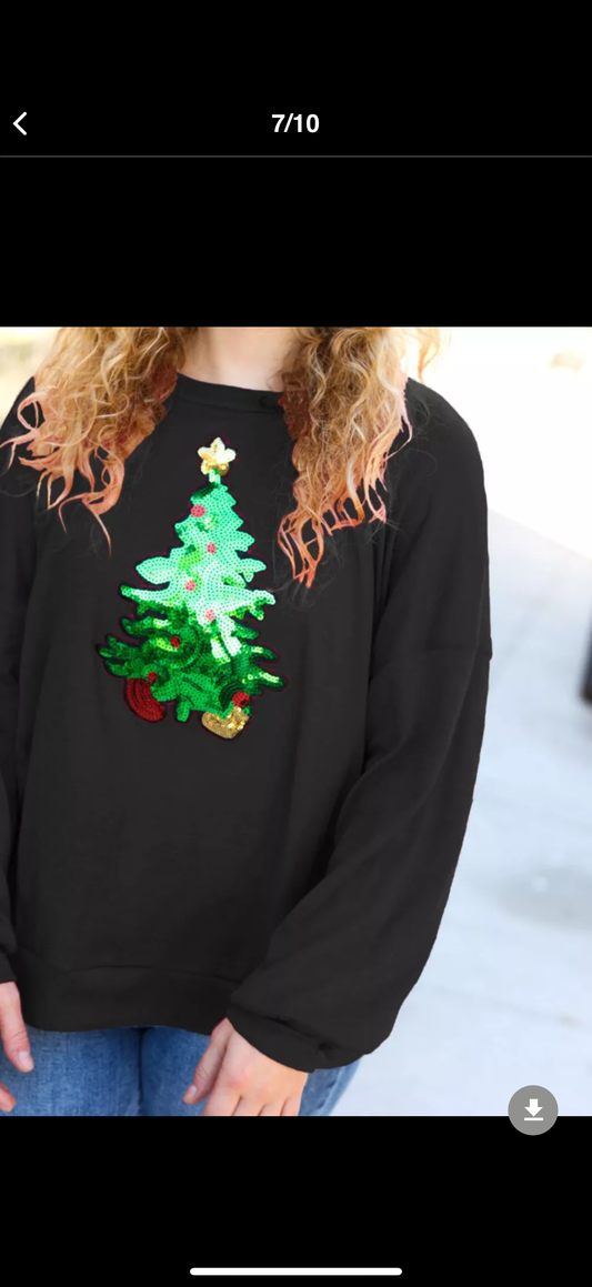Christmas Tree Sequin Long Sleeve Sweatshirt