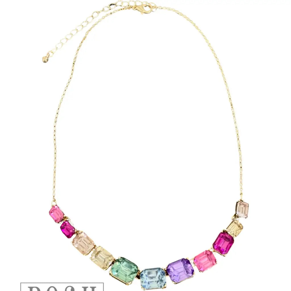 Rectangle Rhinestone and Chain Necklace