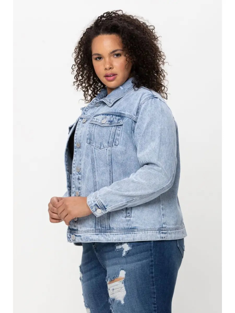 Plus Mid Length Classic Denim Jacket