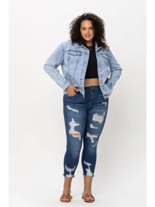 Plus Mid Length Classic Denim Jacket