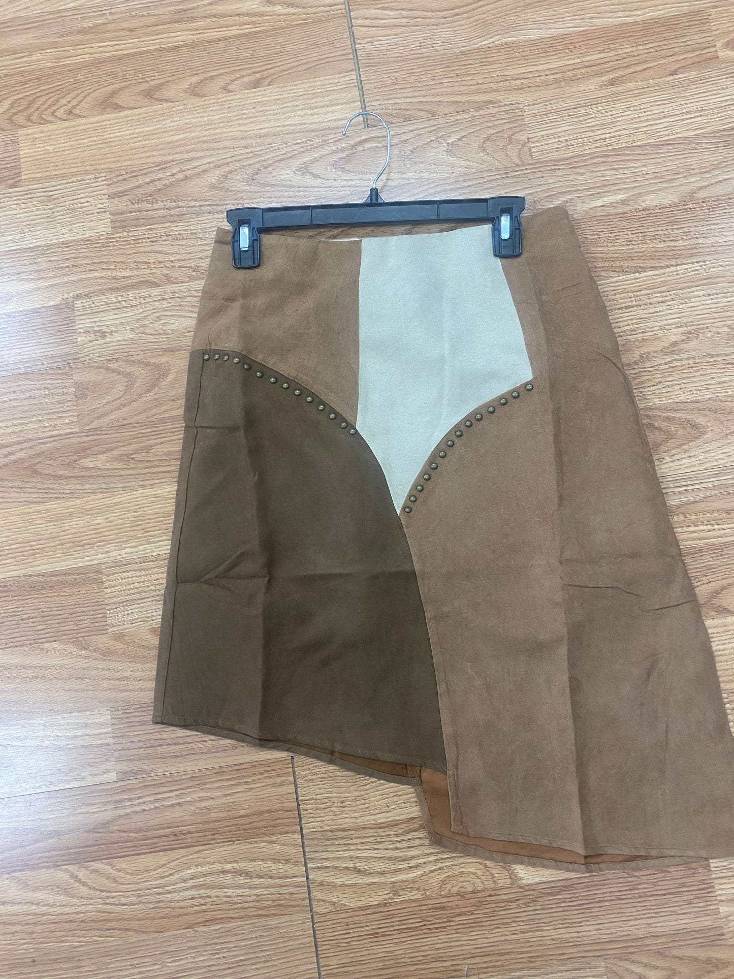 Colorblock suede skirt