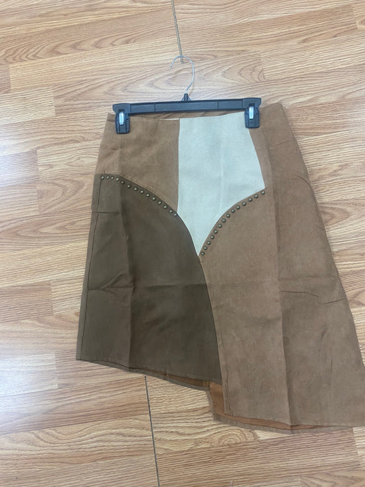 Colorblock suede skirt