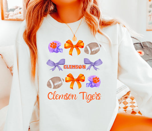 Clemson Tigers Faux Glitter Coquette Sweatshirt Football