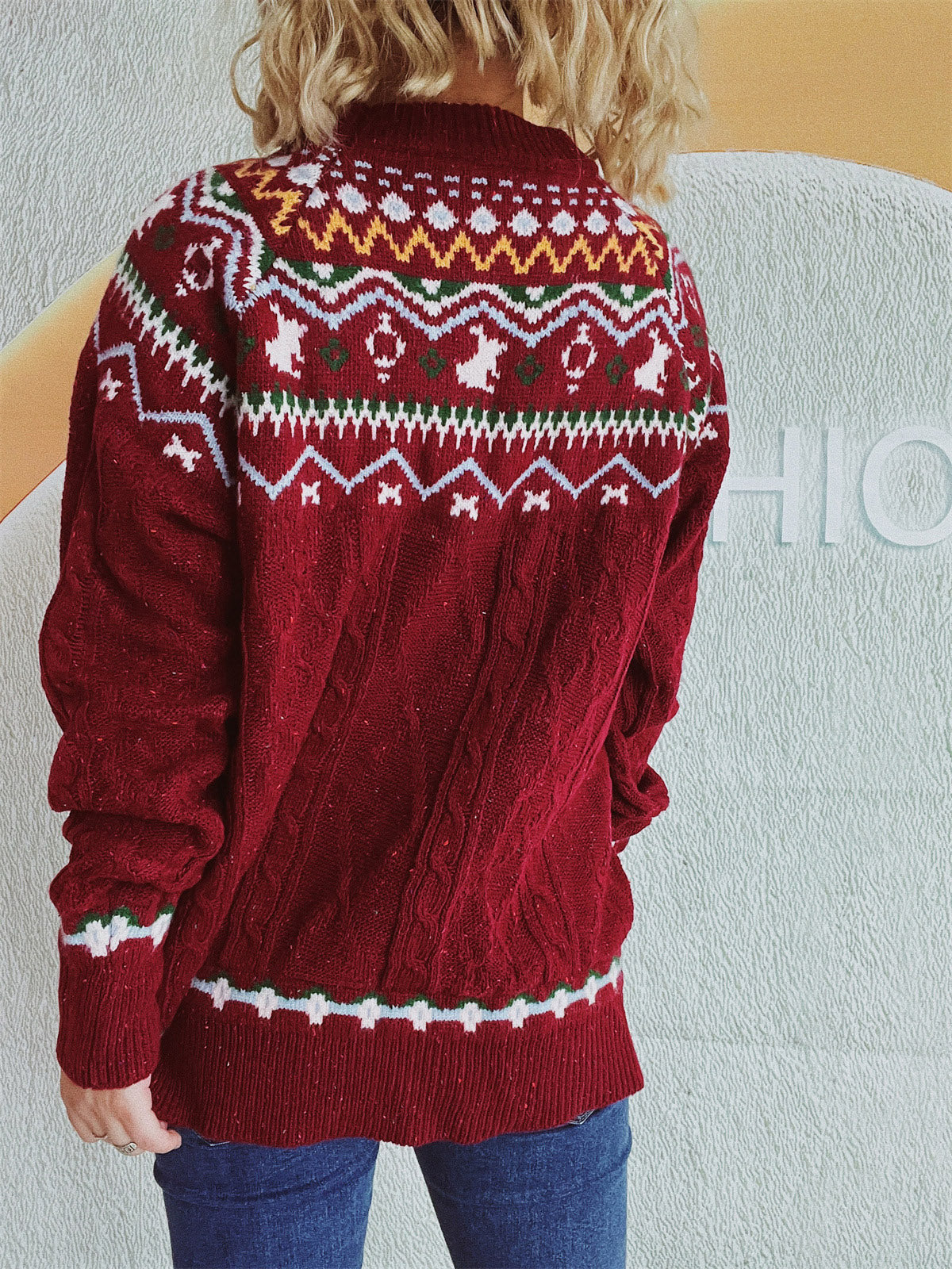 Cable-Knit Mock Neck Long Sleeve Sweater