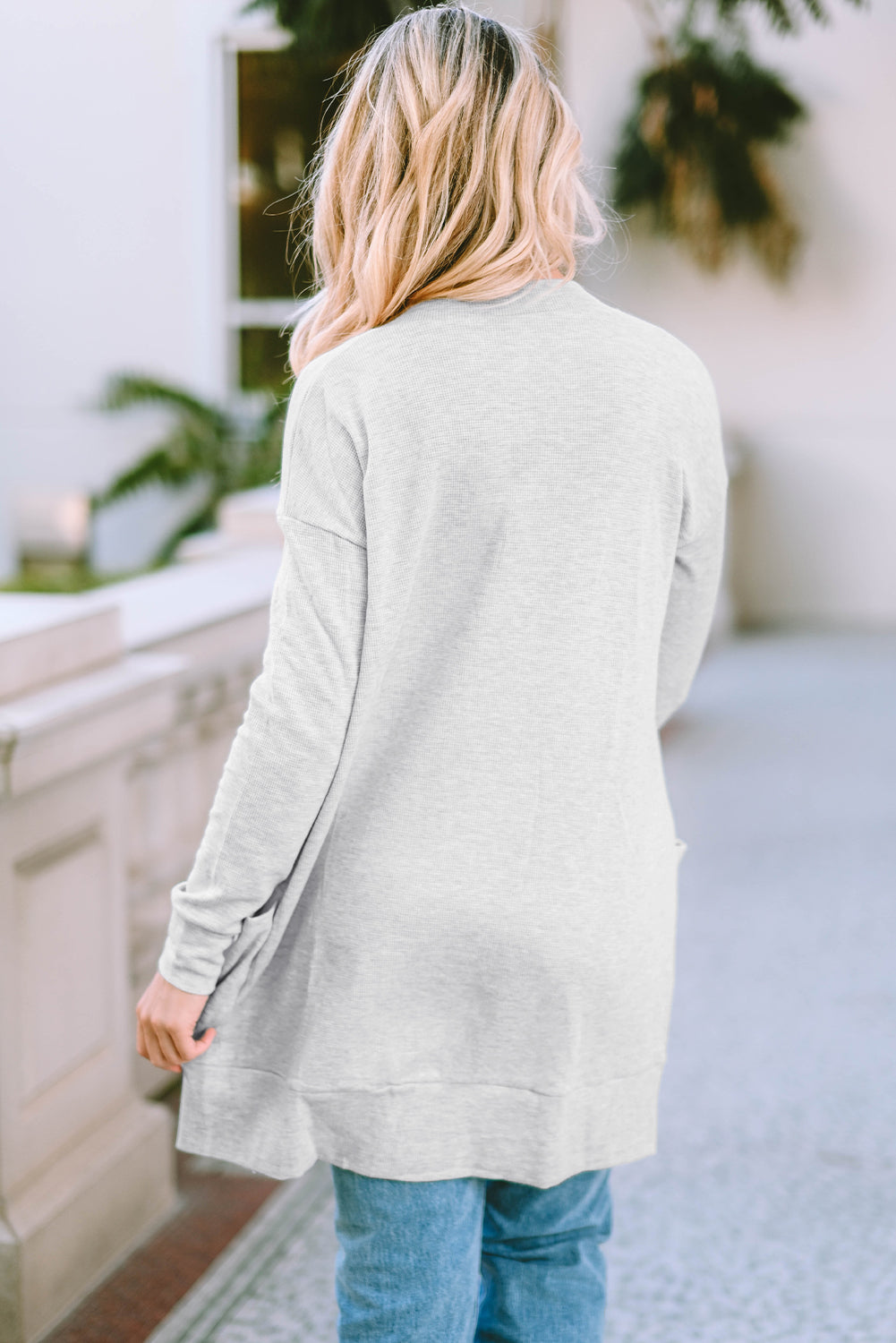 Pocketed Open Front Long Sleeve Cardigan