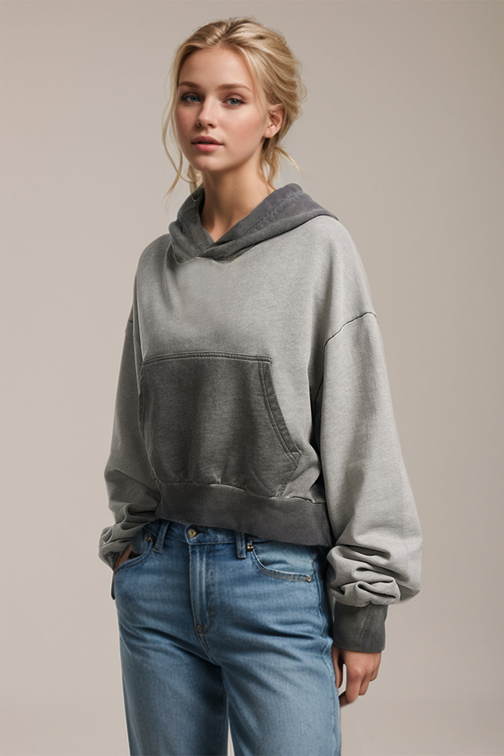 Basic Bae Kangaroo Pocket Long Sleeve Cropped Hoodie