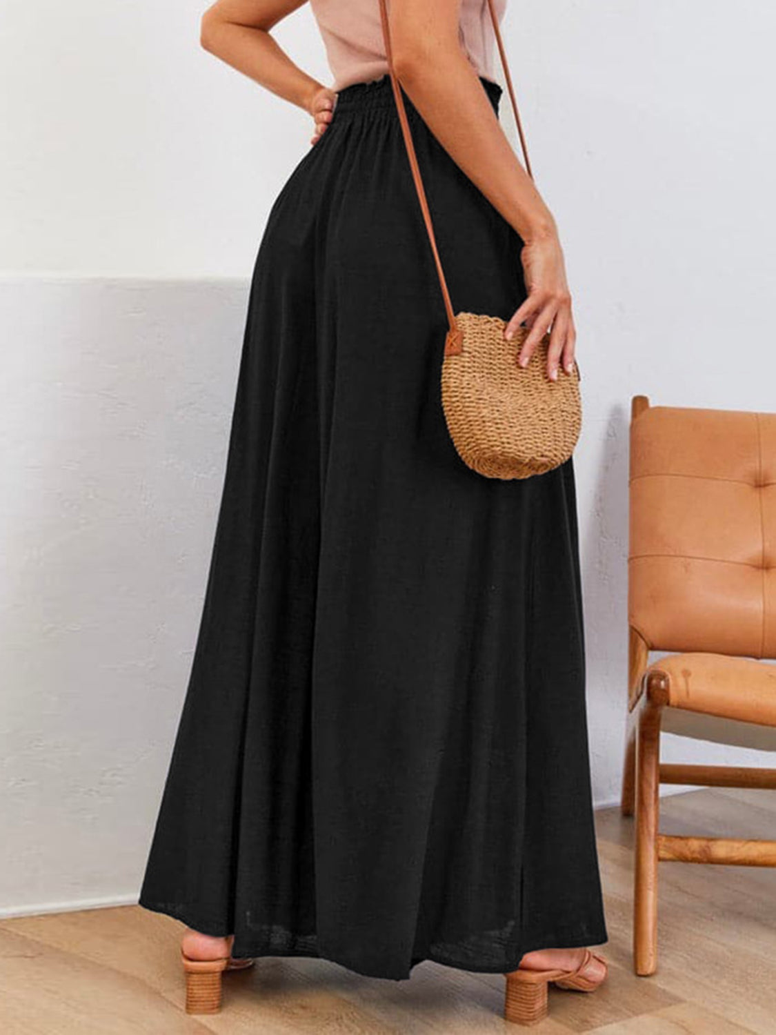 Drawstring Wide Leg Pants with Pockets