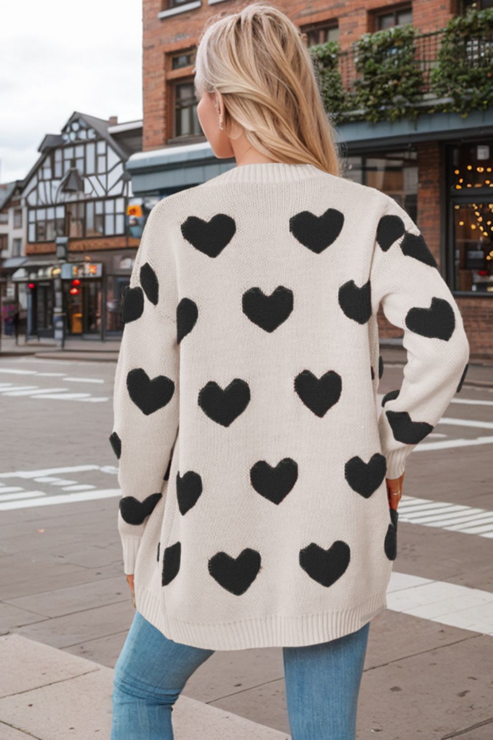 Heart Button Down Long Sleeve Cardigan