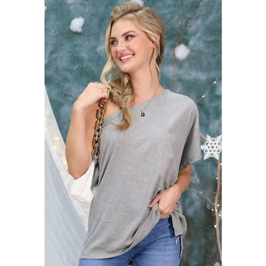 Grey One Shoulder Draped Top