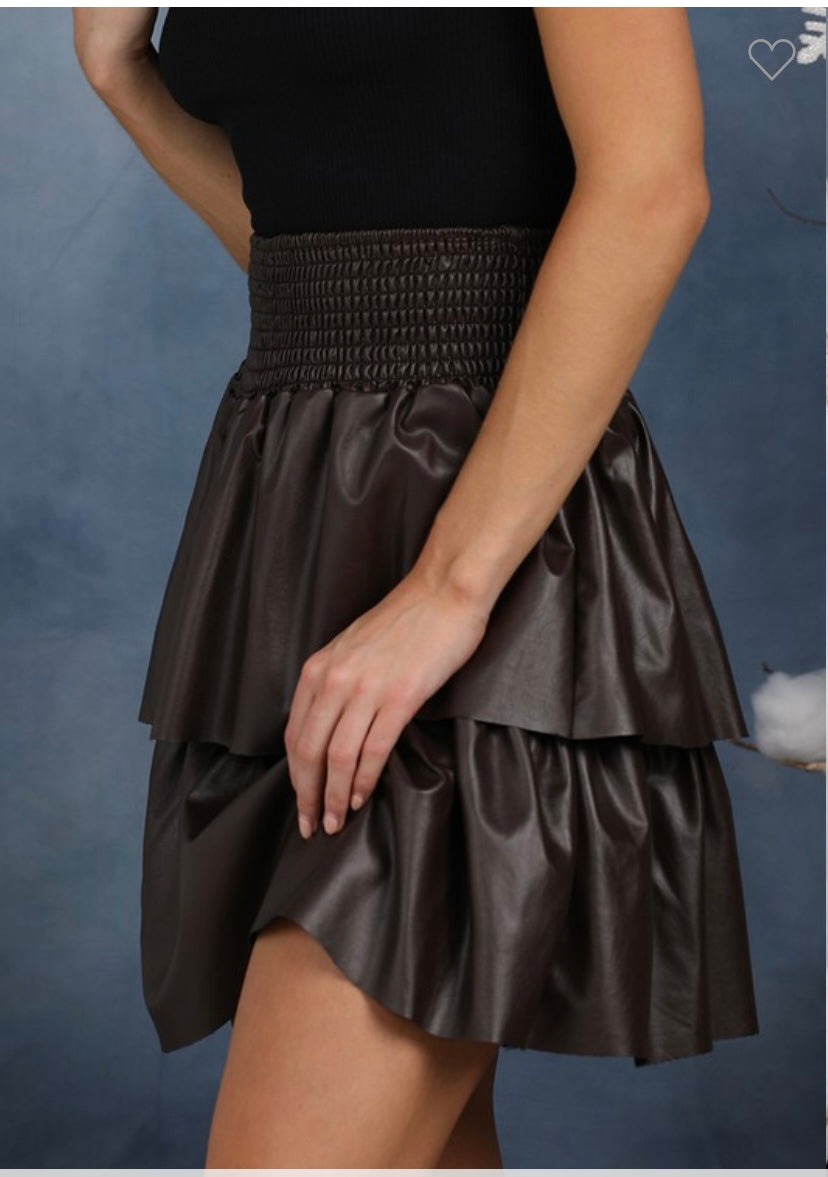 Faux Leather Ruffle Skirt