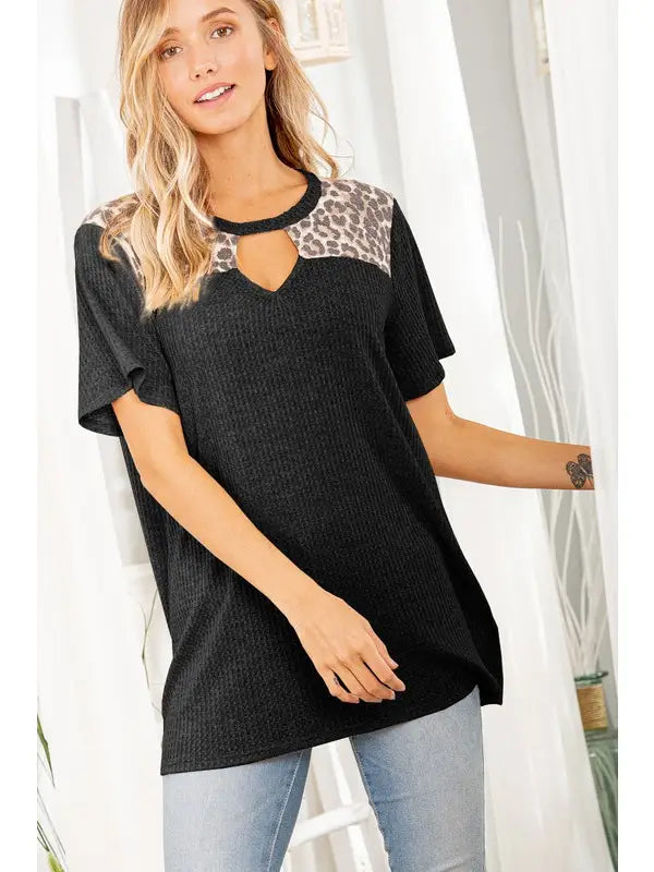 Keyhole Neck Solid And Animal Top